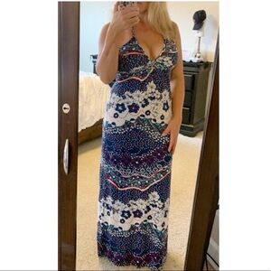 Eight Sixty Floral Maxi Dress Empire Waist Blue White Red Halter